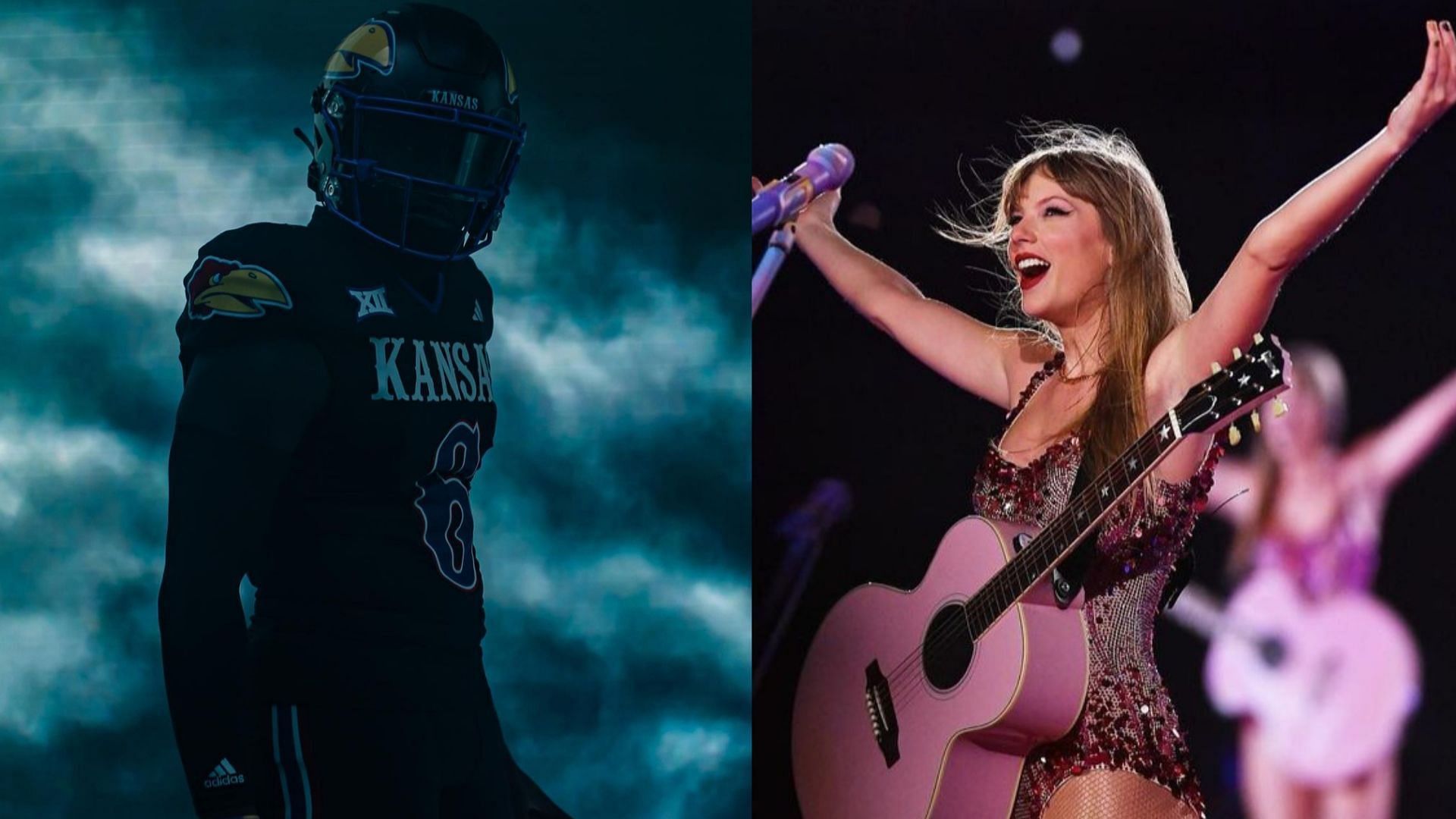 Musician Taylor Swift and a member of the Kansas Jayhawks football team