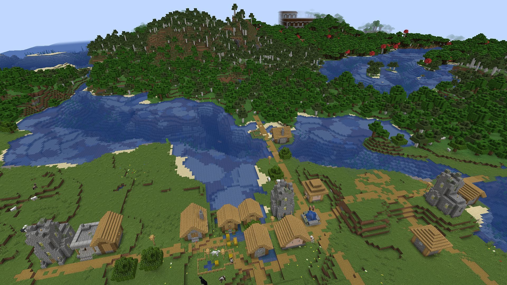 This Minecraft mansion seed has many villages (Image via Mojang)