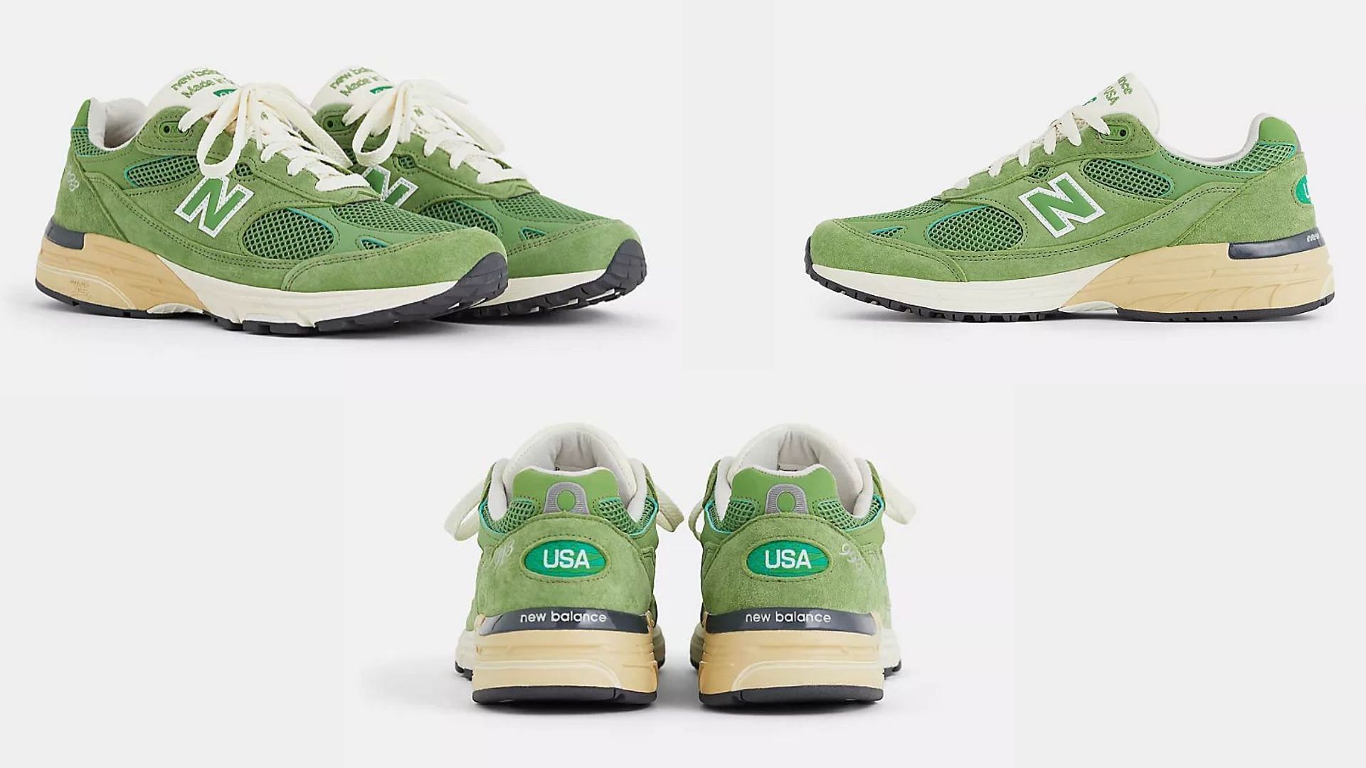 Here&#039;s a detailed look at the upcoming New Balance 993 Chive sneakers (Image via NB)