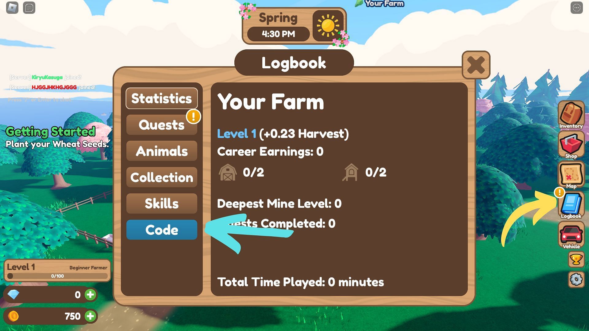 How to redeem codes for Farm Life Simulator (Image via Roblox)