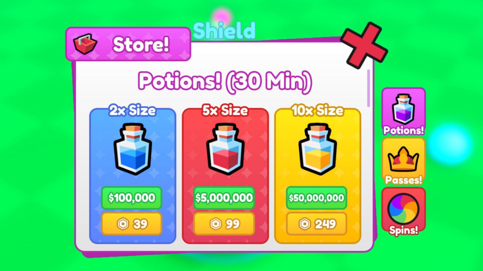 Potions, Passes &amp; Spins in Ball Eating Simulator (Image via Roblox)