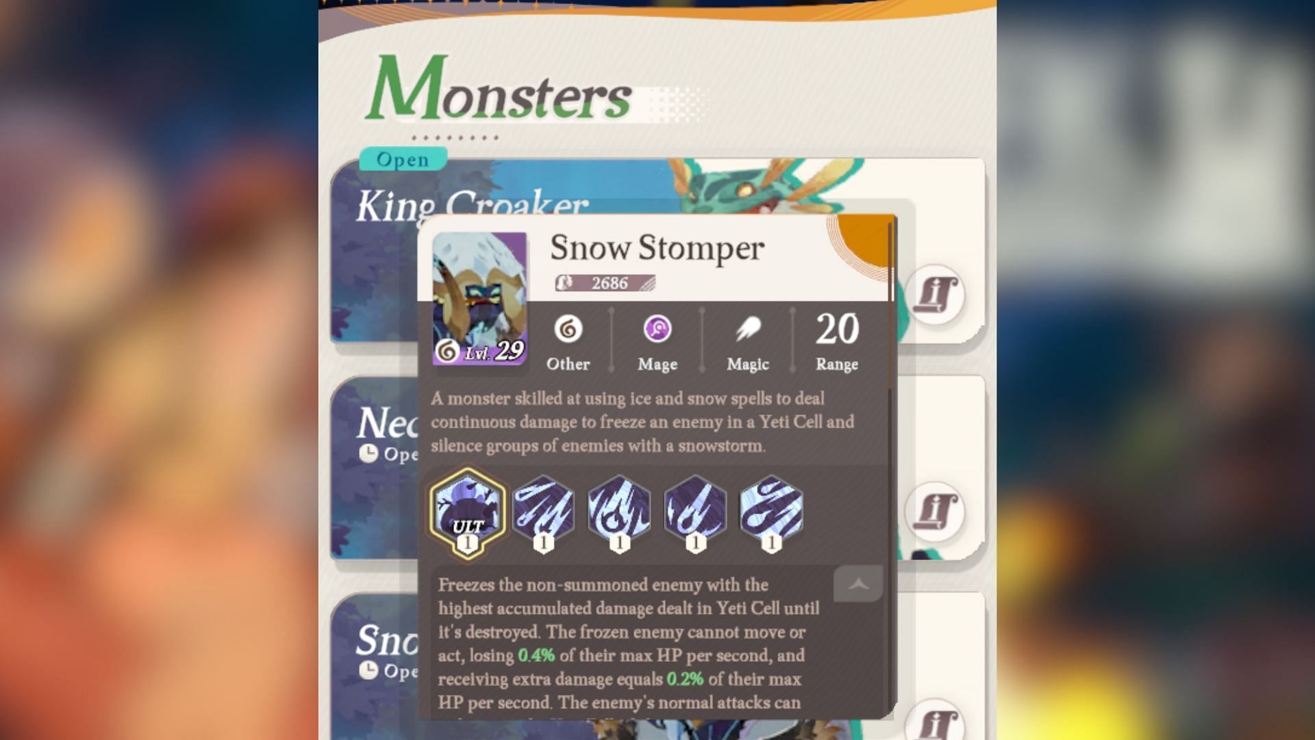 Skills of Snow Stomper in AFK Journey. (Image via Lilith Games)