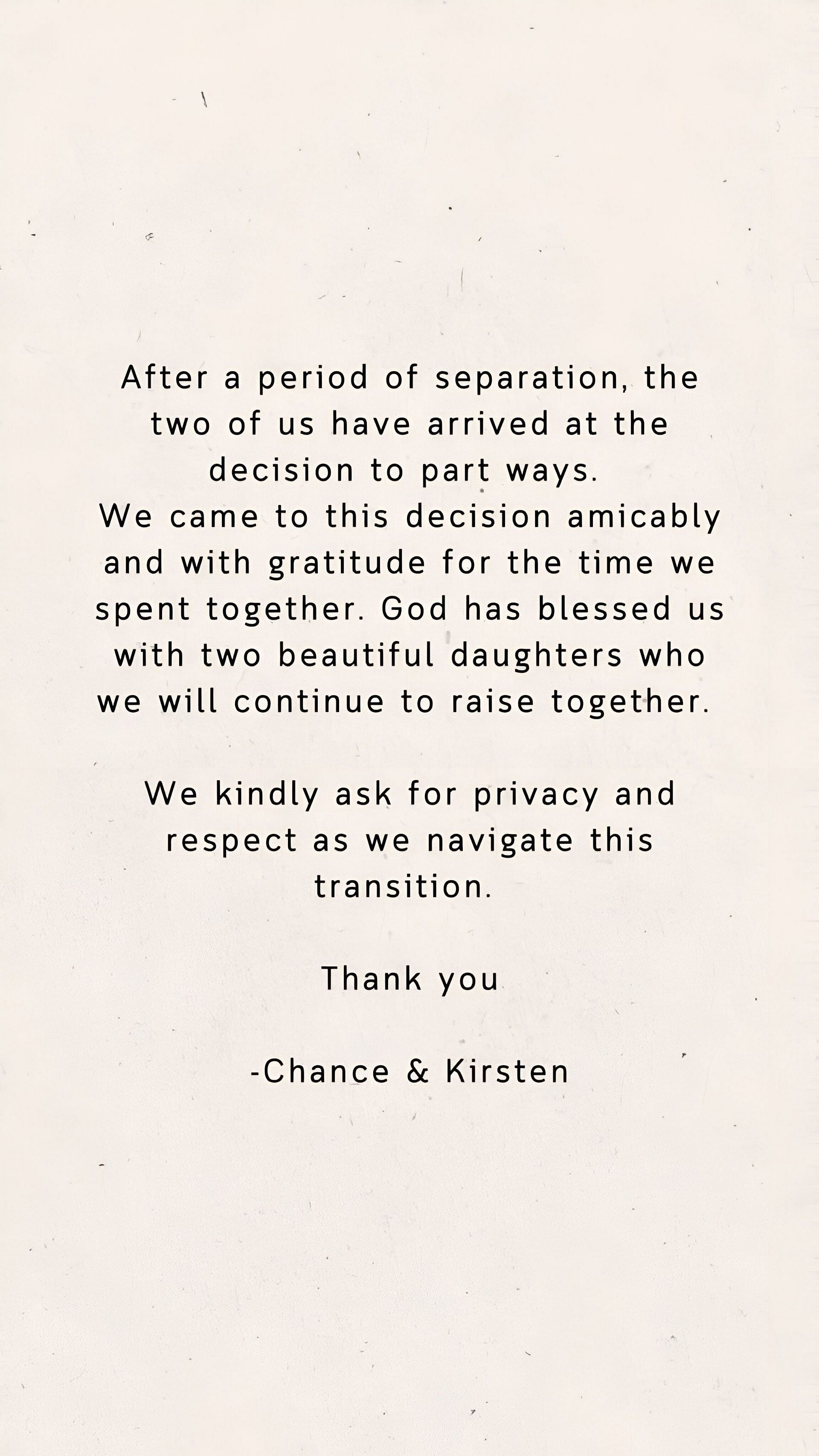 The rapper and his ex-wife put out joint statments. (image via Instagram/@chancetherapper)