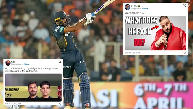 "He continues to be the match-losing element in every team he's in" - Twitter reacts to Vijay Shankar's sluggish knock in GT vs PBKS IPL 2024 clash