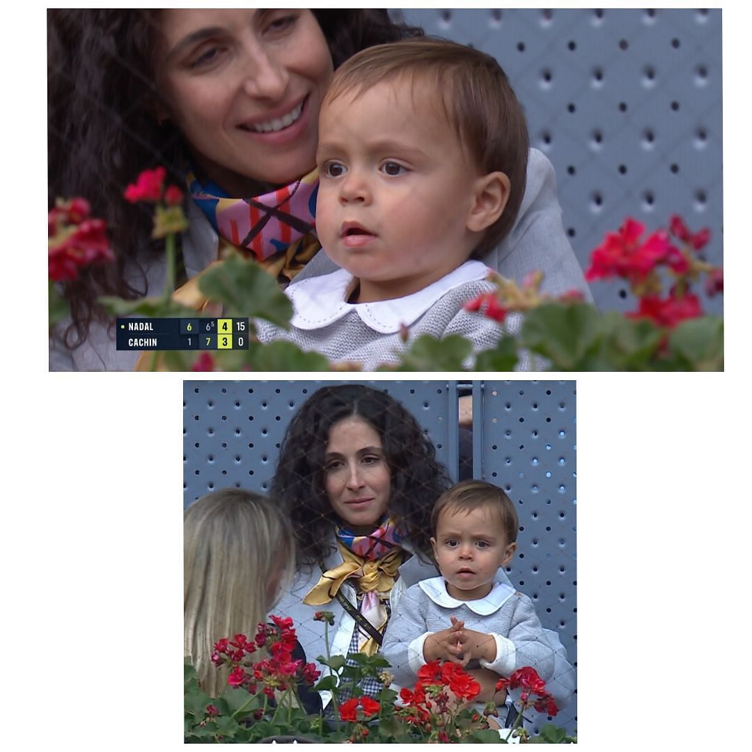 Rafael Nadal&#039;s wife and son during his match in the Madrid Open