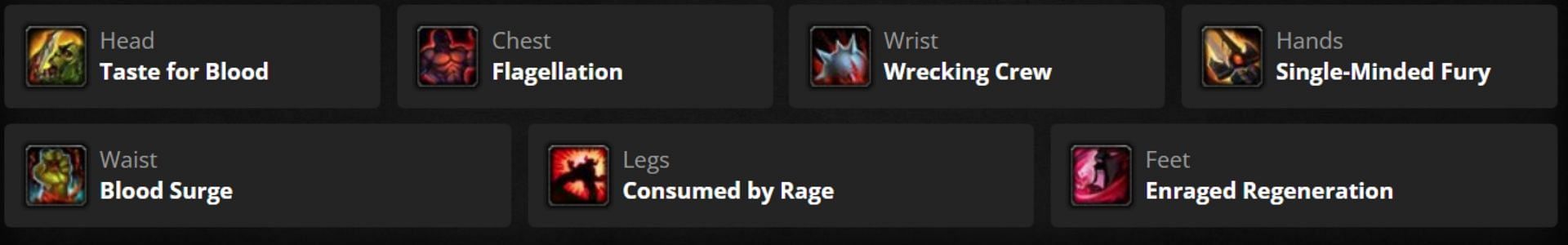 Rune selection for DPS Warriors, courtesy of Wowhead talent calculator (Image via Wowhead.com)