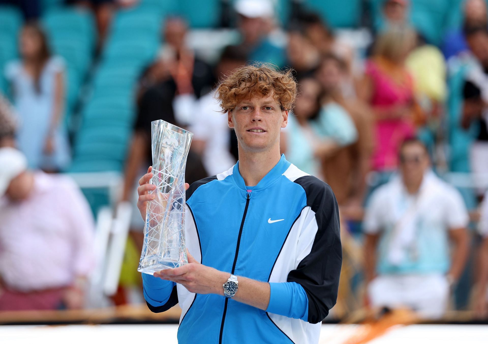 Jannik Sinner with the trophy after winning the Miami Open 2024