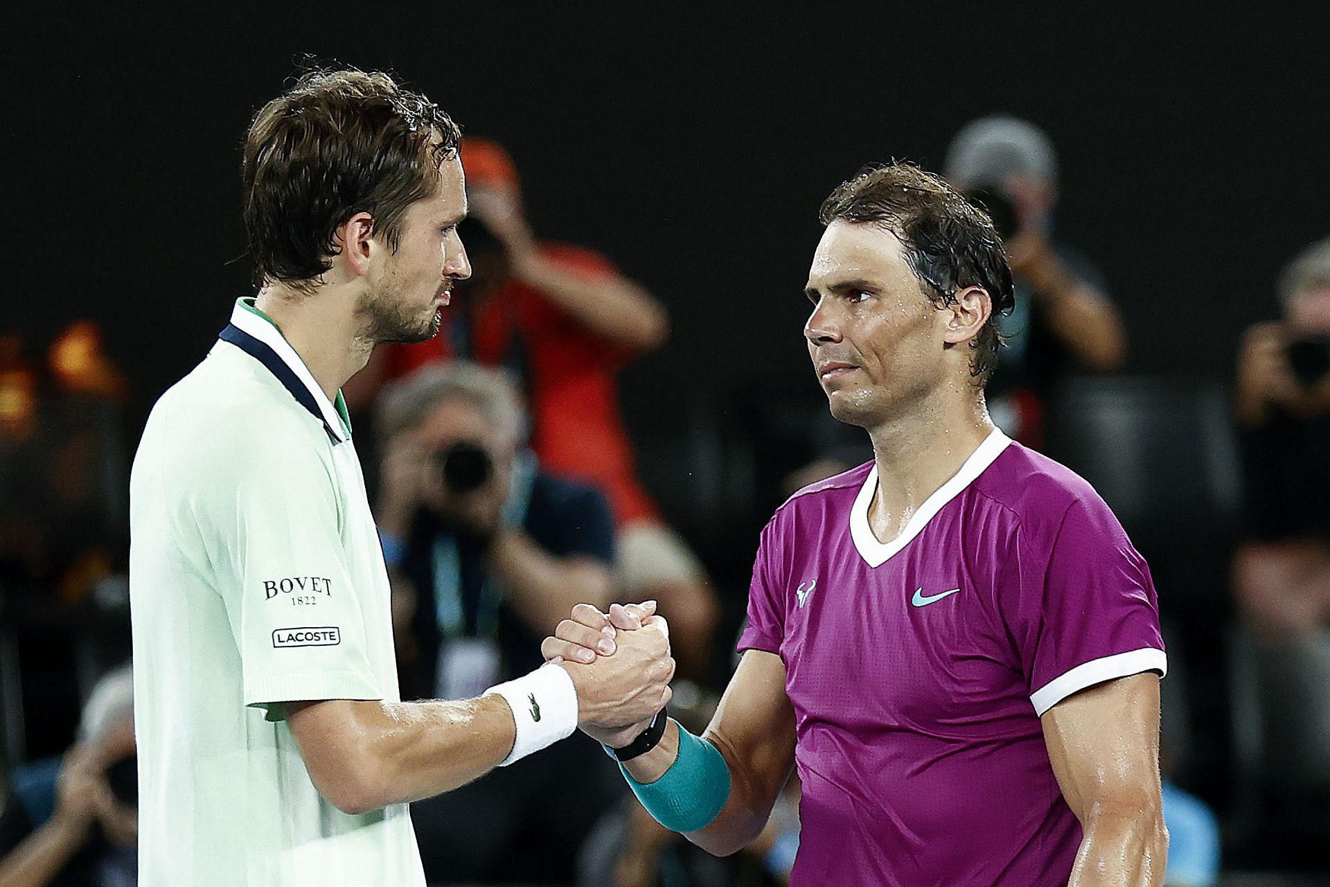 Daniil Medvedev and Rafael Nadal pictured at the 2022 Australian Open final