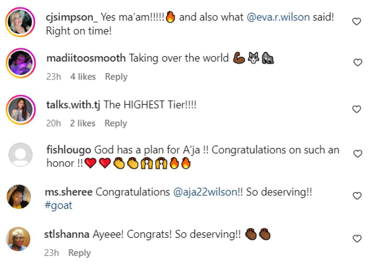 Fans are feeling proud as Wilson makes it into the list of Time&#039;s 100 Most Influential People (Image via Instagram/@aja22wilson)