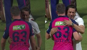 [Watch] KKR co-owner Shah Rukh Khan shares a warm hug with Jos Buttler after RR opener's sensational hundred in IPL 2024 thriller