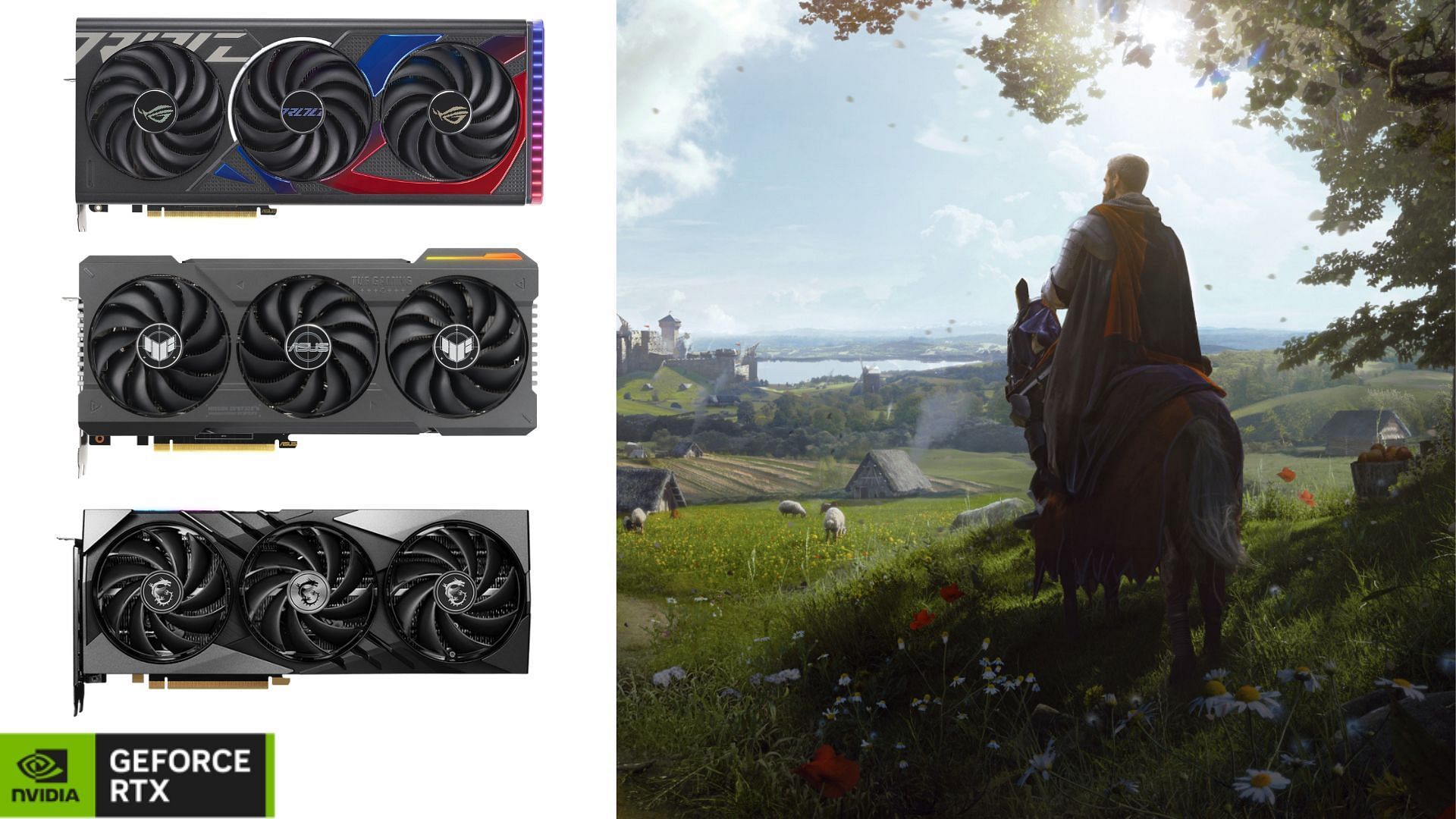 The best Manor Lords settings for RTX 4070, RTX 4070 Ti, RTX 4070 Super (Image via Unreal Engine, MSI, Asus)