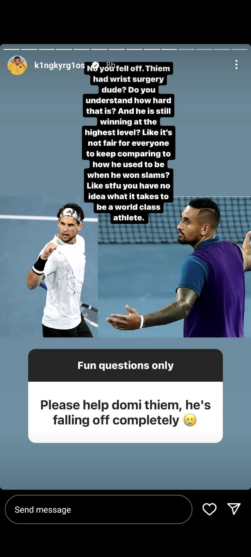 Nick Kyrgios Rips Into Fan For Critiquing Dominic Thiem's Form Amid ...