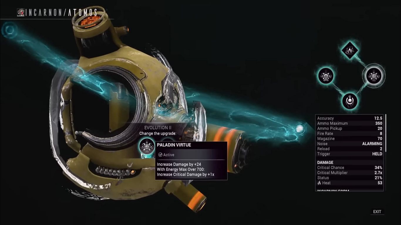 Since the Paladin Virtue talent was fixed, Incarnon Atomos is good again (Image via Digital Extremes)