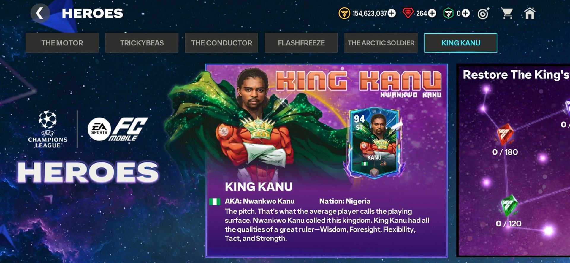 Heroes King Kanu is a newly structured event chapter in the FC Mobile Heroes event (Image via EA Sports)