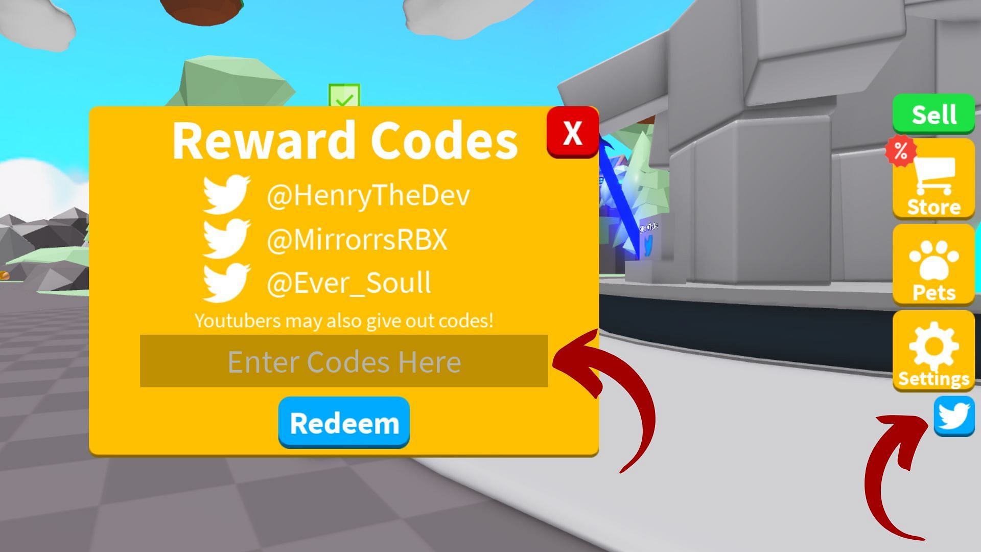 Redeem codes in Saber Simulator (Image via Roblox || Sportskeeda)