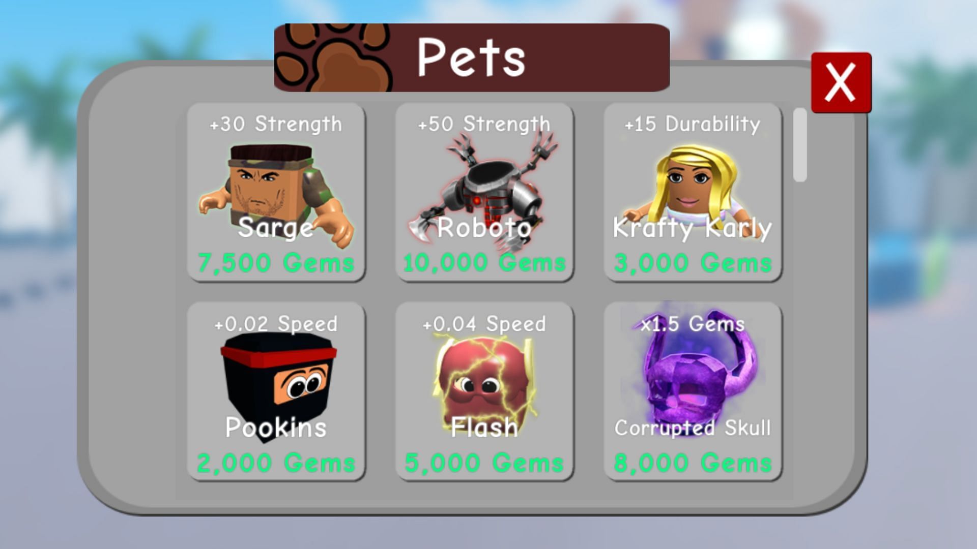 Pets in Strong Muscle Simulator 2 (Image via Roblox)