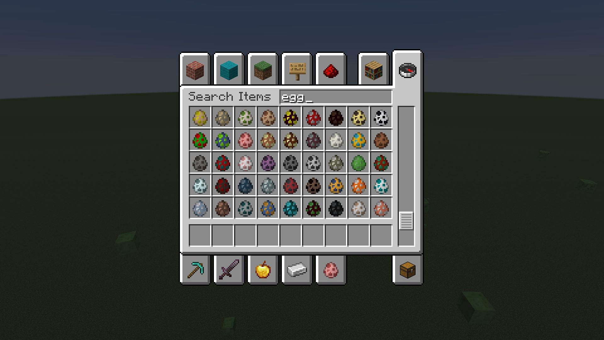 The spawn eggs useful for mob testing were added right after launch (Image via Mojang)