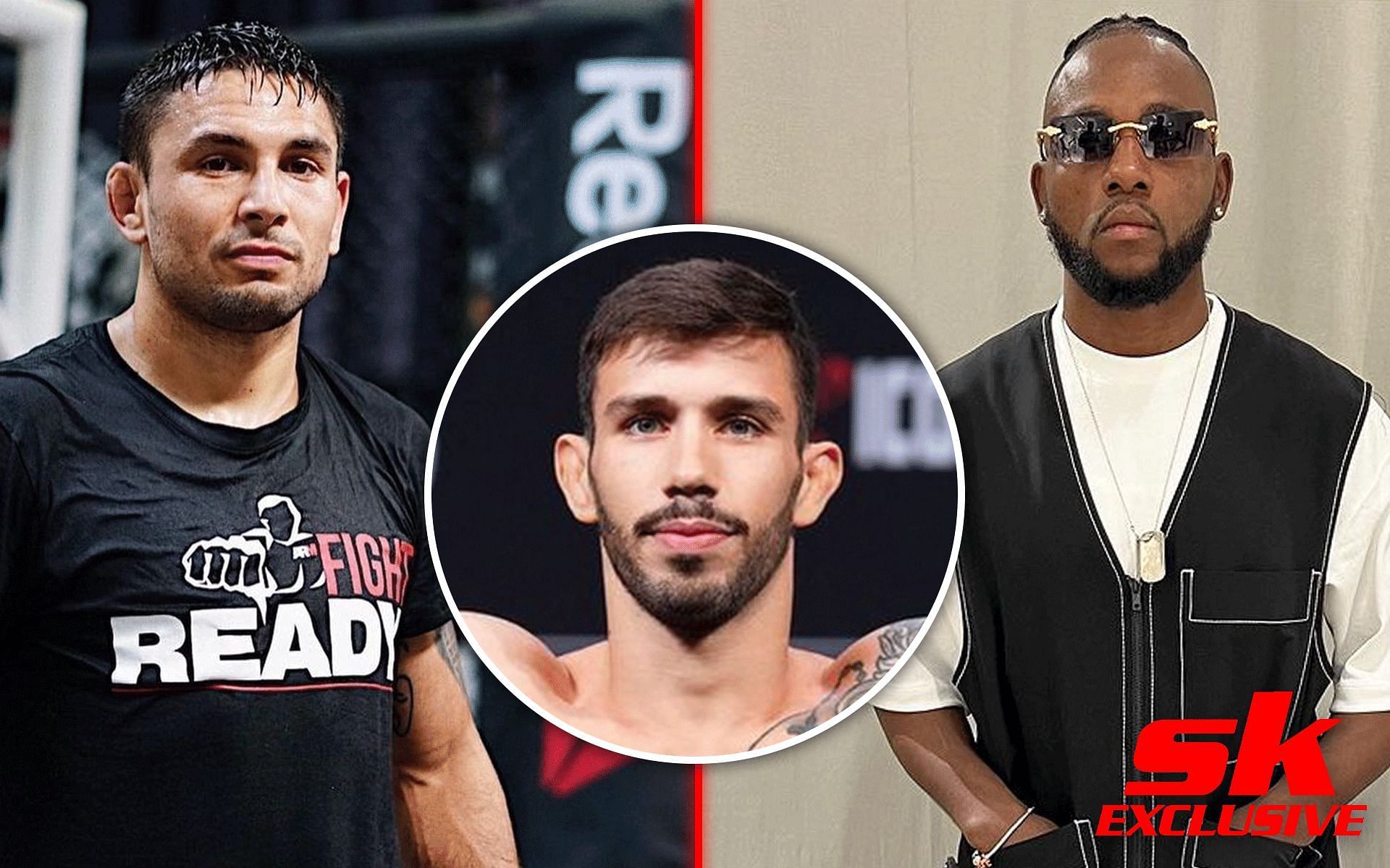 Matheus Nicolau (inset) talks about fighting Alex Perez (left) after Manel Kape (right) pulled out of UFC Vegas 91 [Image via: @alexperezmma, @matheusnicolaumma, @manelkape on Instagram] 