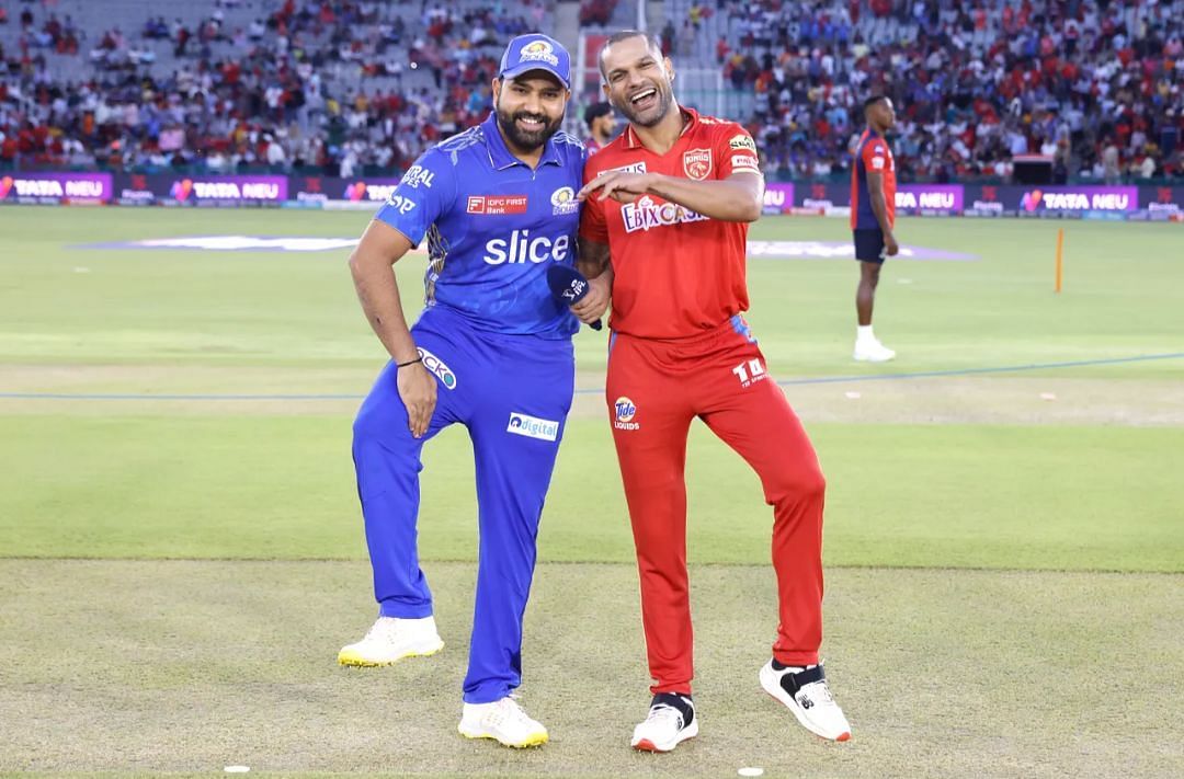 Rohit Sharma and Shikhar Dhawan at the toss in IPL 2023