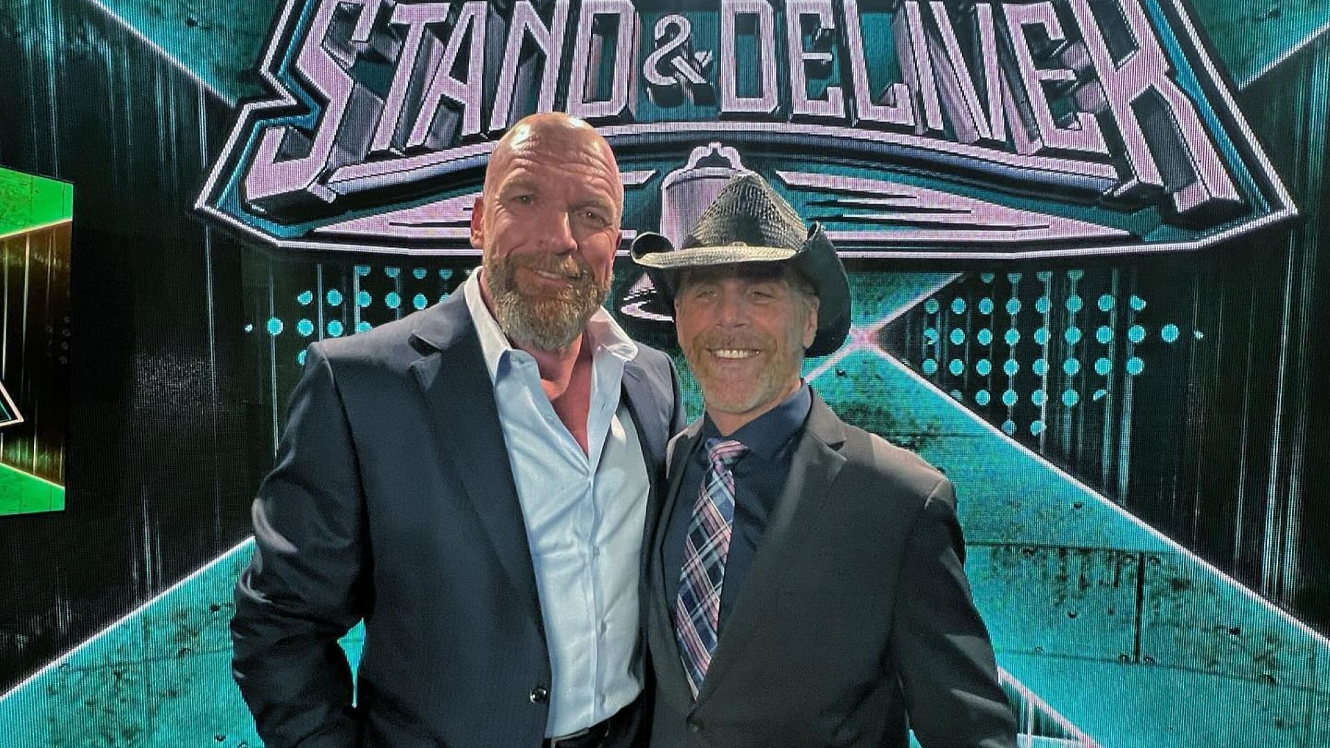 Triple H and Shawn Michaels backstage at WWE NXT Stand &amp; Deliver 2024