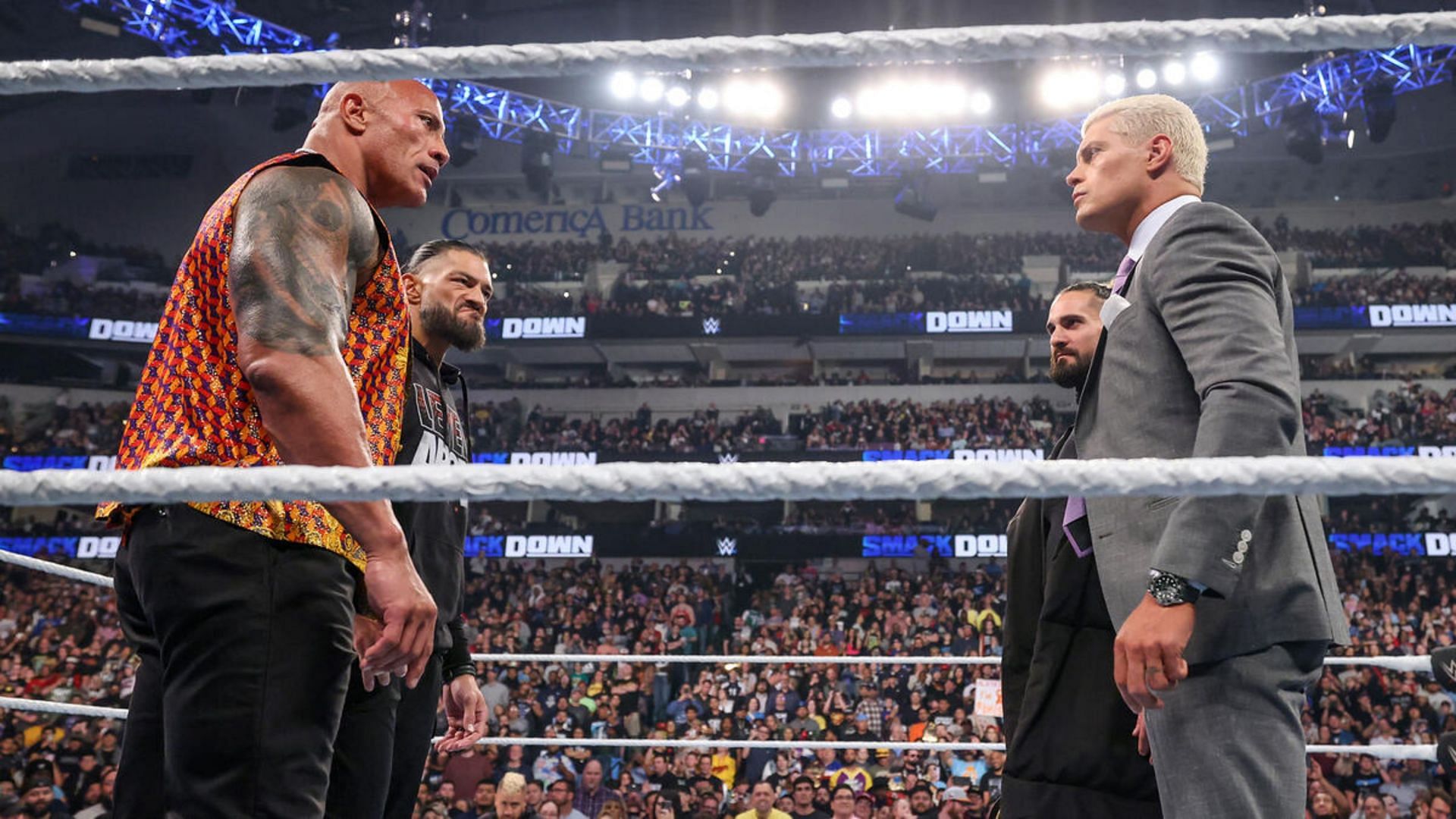 Roman Reigns and The Rock will face Cody Rhodes and Seth Rollins at WWE WrestleMania