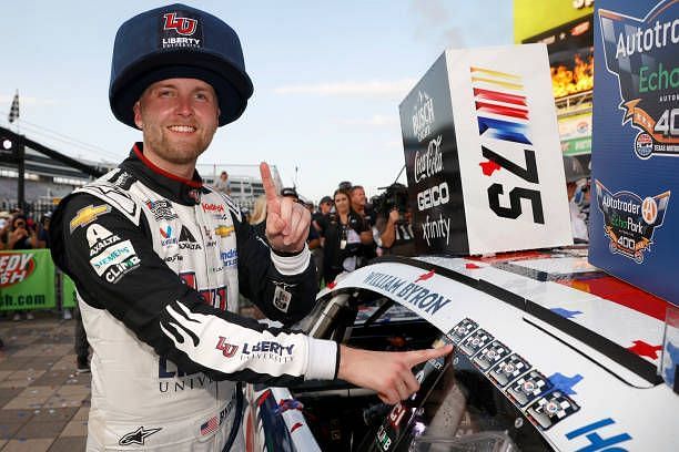 William Byron wins the EchoPark Automotive 400 in 2023.