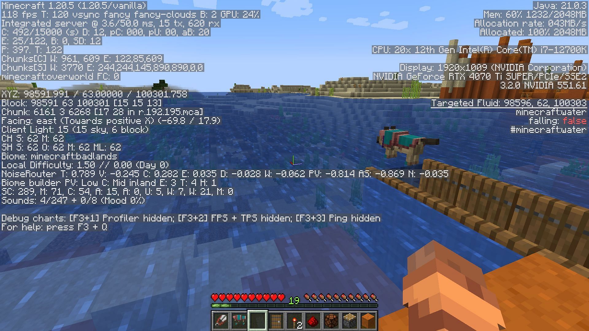 The F3 screen information is oftentimes invaluable to technical players (Image via Mojang)