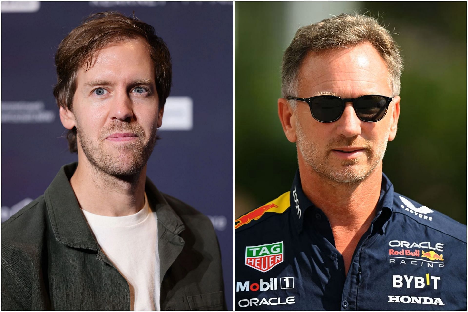 Sebastian Vettel (L) and Christian Horner (R) (Collage via Sportskeeda)