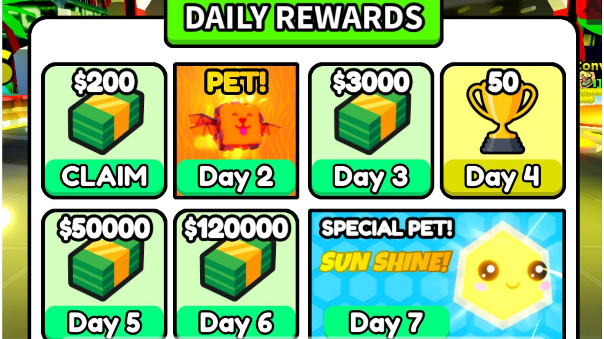 Daily rewards in Jackpot Tycoon (Image via Roblox)