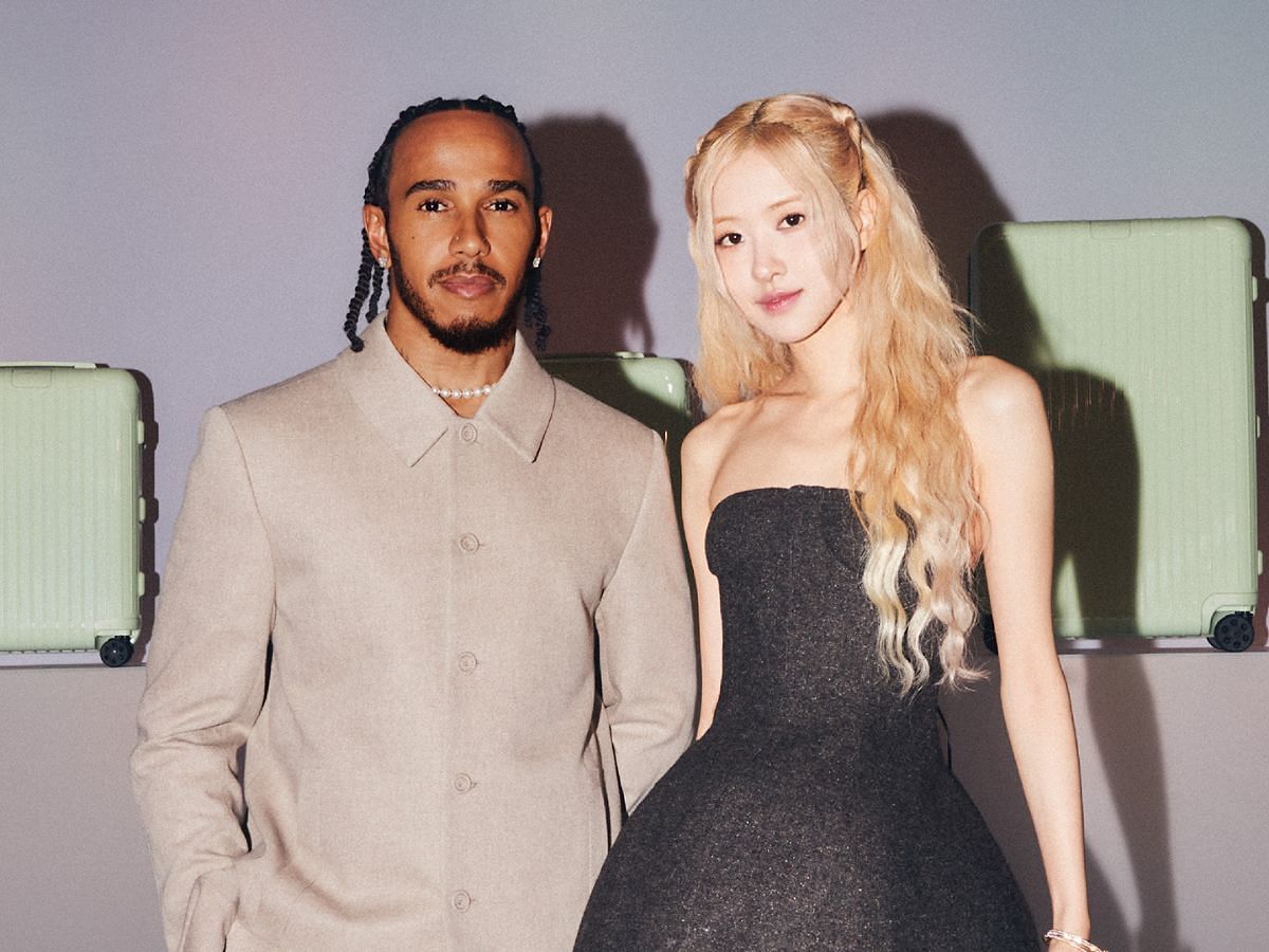 Lewis Hamilton poses with BLACKPINK Rose for Rimowa event (Image via @RIMOWA/Twitter)