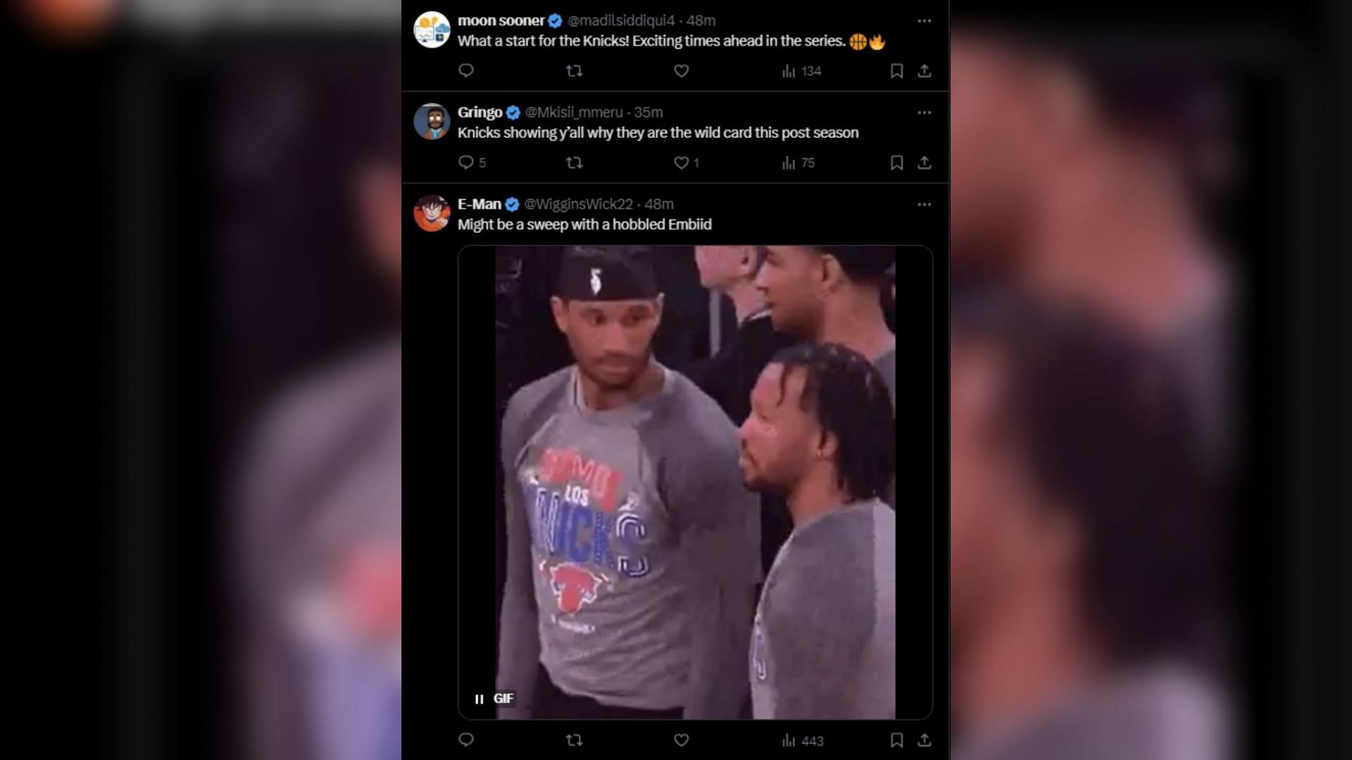 Fans react to Game 1 of the New York Knicks vs Philadelphia 76ers series