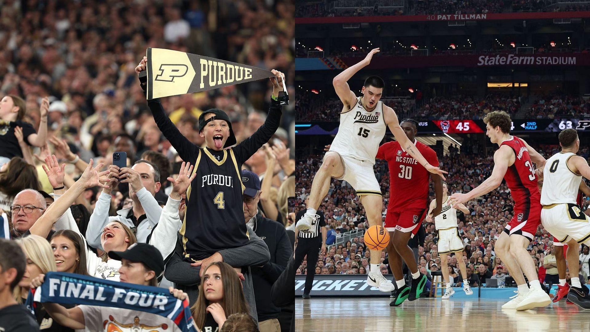 Fans celebrate the Purdue Boilermakers win against the Wolfpack.