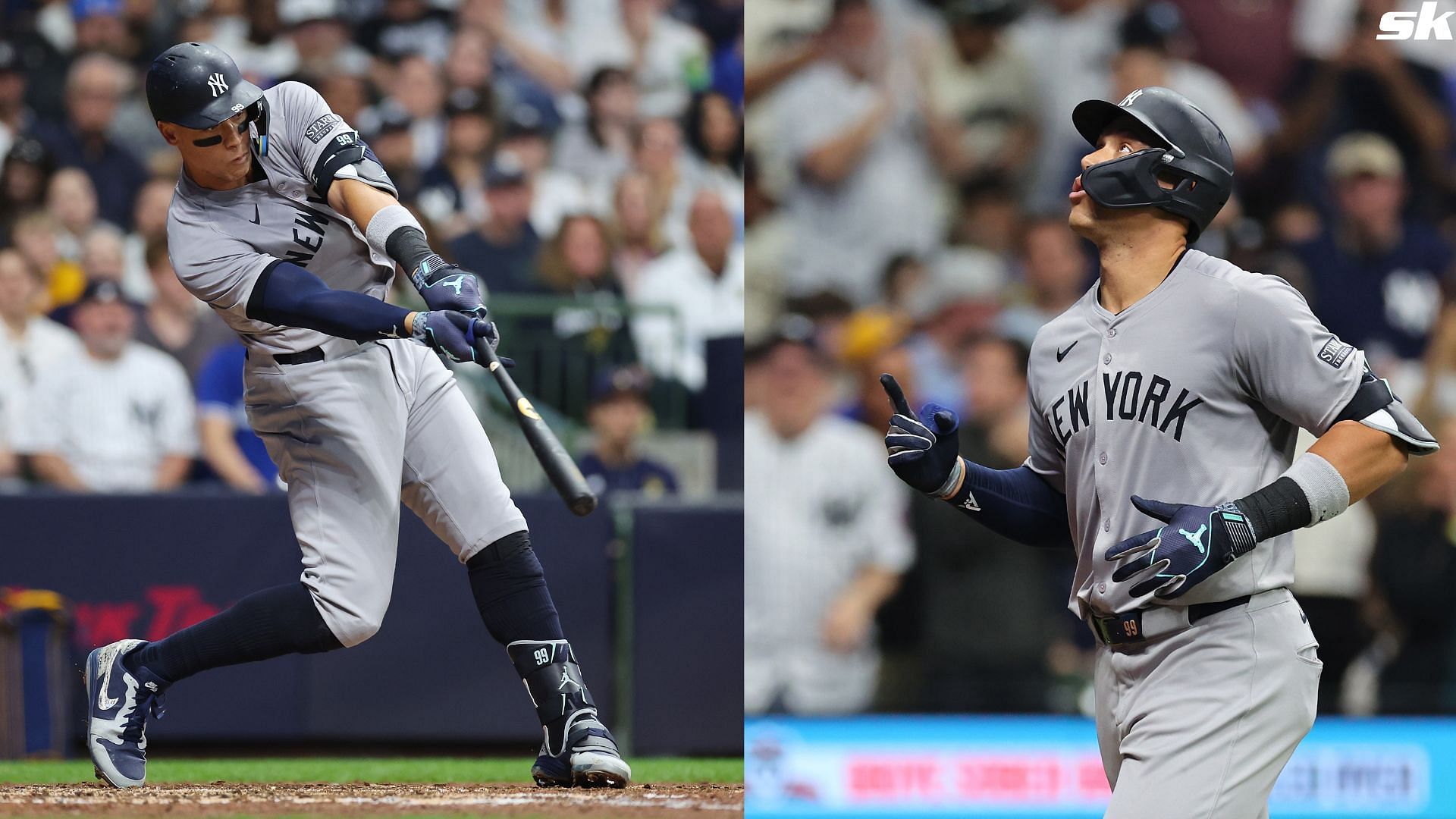 Aaron Judge of the New York Yankees runs the bases following a home run against the Milwaukee Brewers at American Family Field