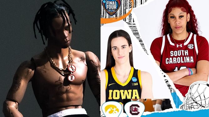 "MOOOVIIIEEEEEEE": $80M worth Travis Scott hypes up women's National Championship game as Caitlin Clark's Iowa faces Dawn Staley's South Carolina