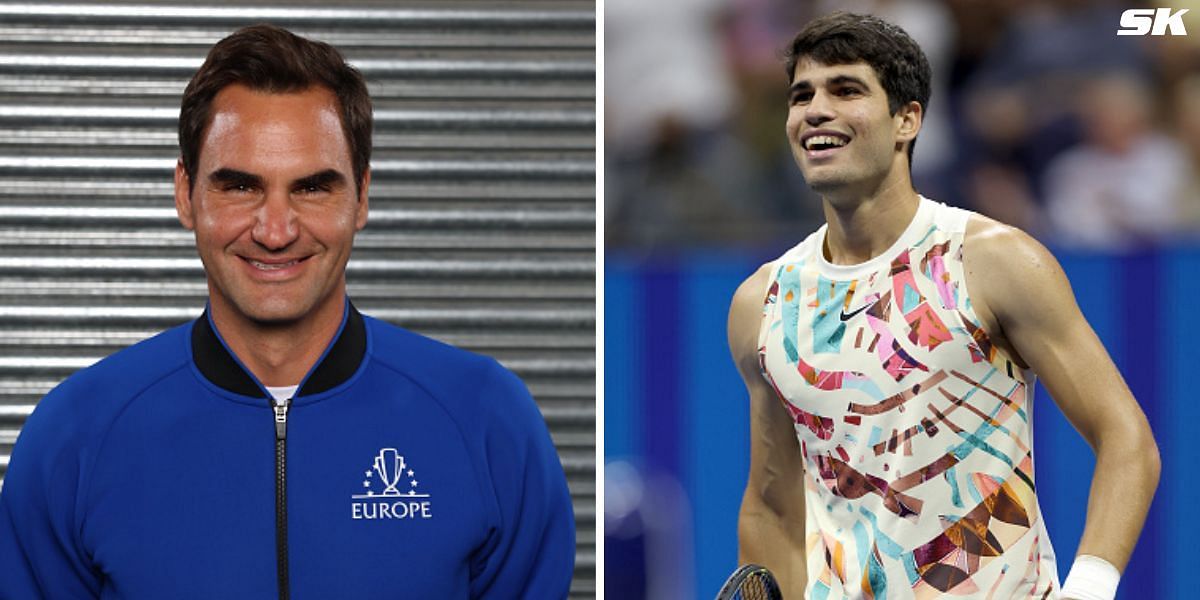 Roger Federer (L) and Carlos Alcaraz (R)