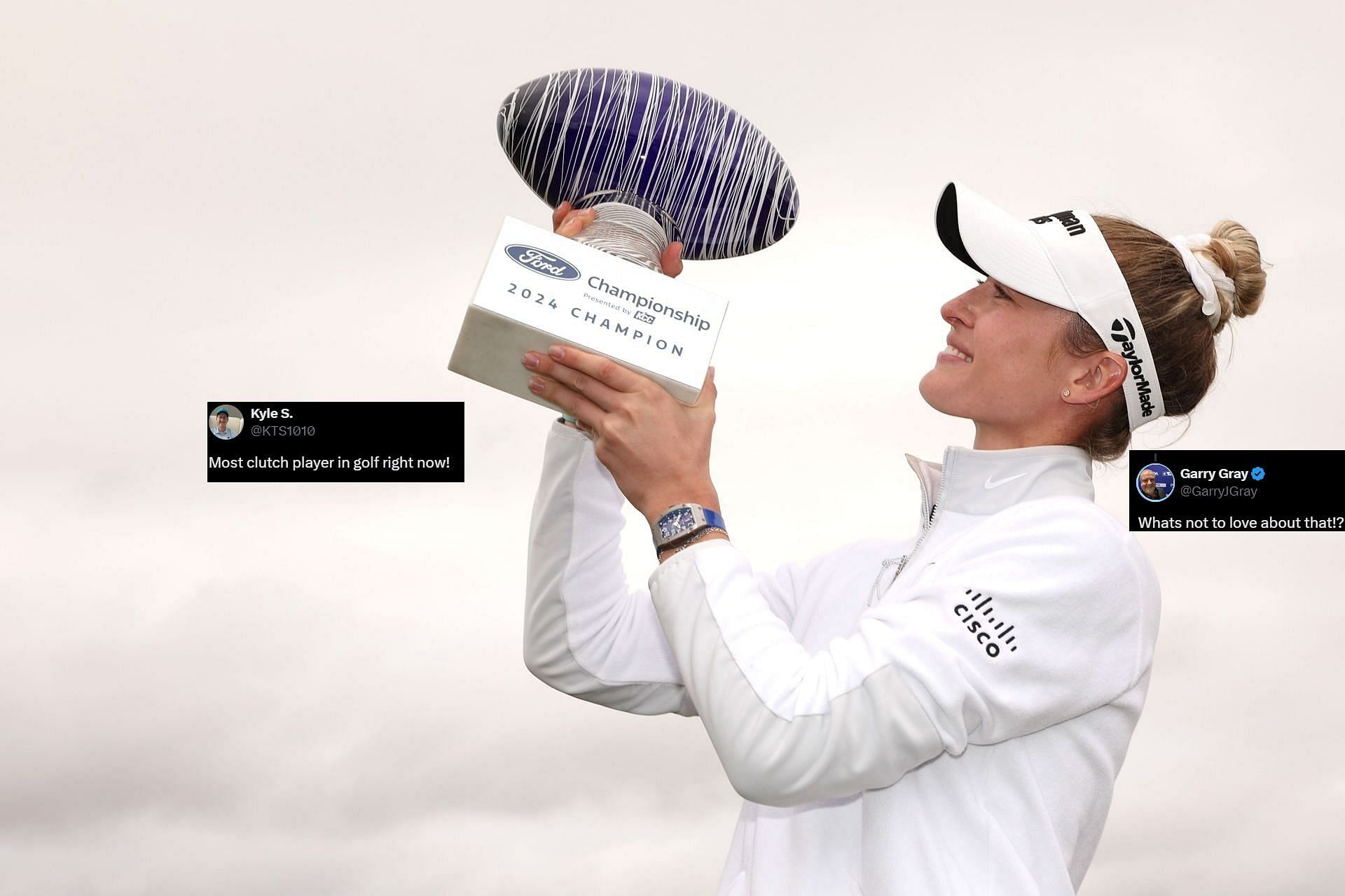 Nelly Korda poses with trophy after winning the 2024 Ford Championship