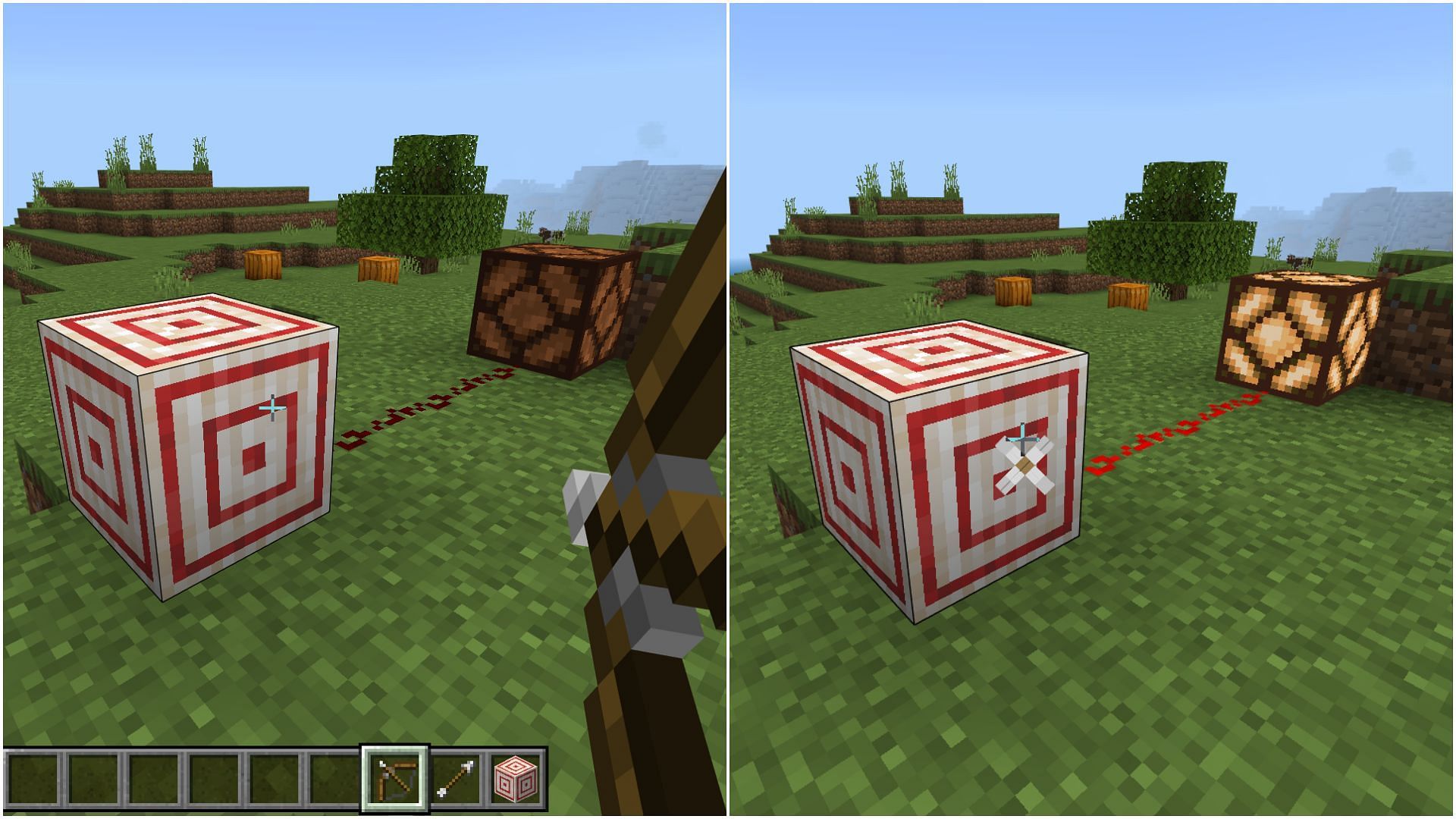 Target blocks emit a redstone signal when they are hit by any projectile (Image via Mojang Studios)