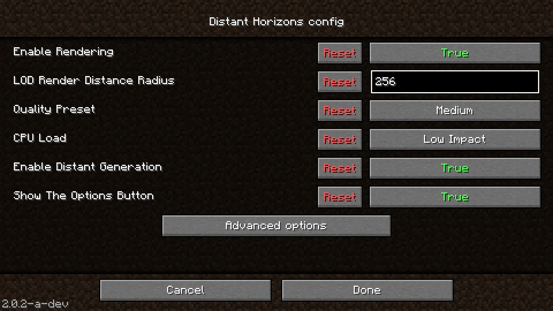 Distant Horizons mod&#039;s in-game settings screen (Image via Mojang)