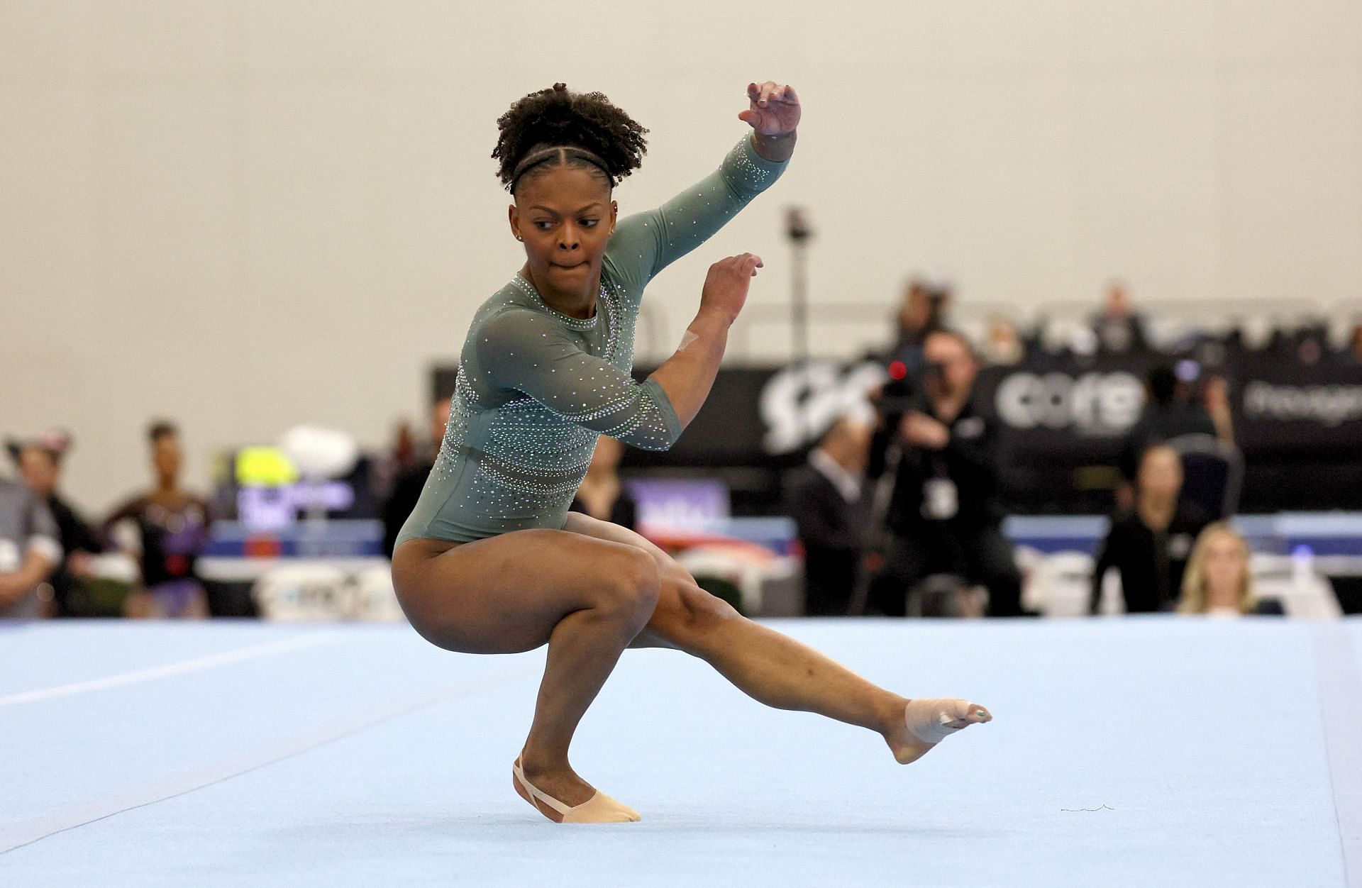 Trinity Thomas competes in the Floor Exercise during the Senior Women competition of the 2024 USA Gymnastics Winter Cup at the Kentucky International Convention Center in Louisville, Kentucky.