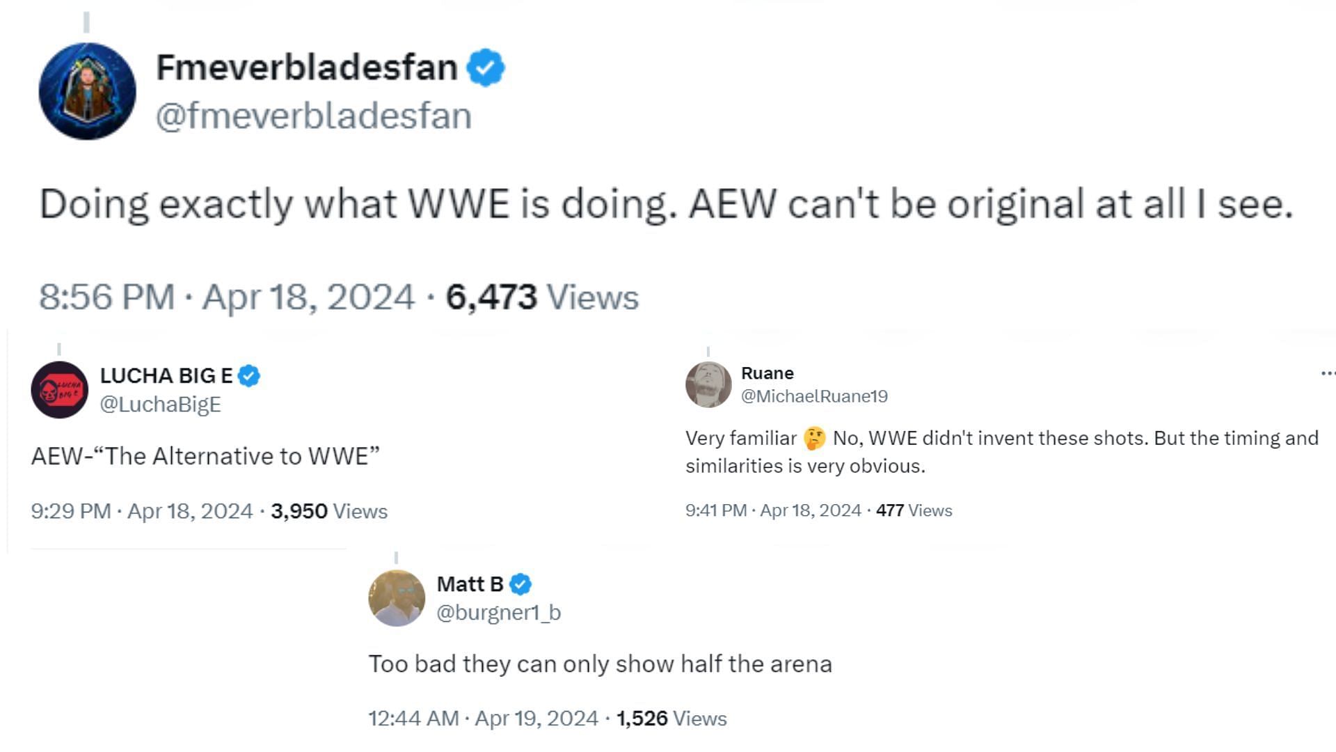 Tweets critiquing AEW for supposedly copying WWE