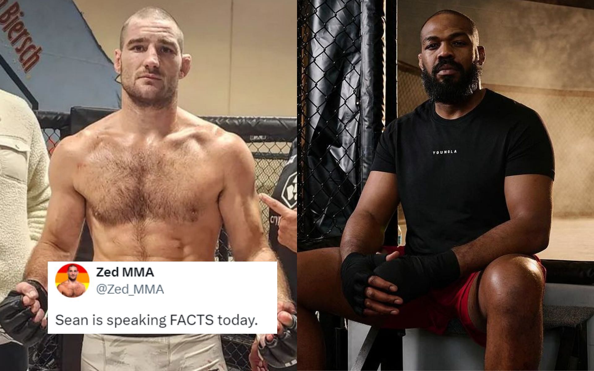 Sean Strickland (left) delivers rant on Jon Jones (right) [Image courtesy: @stricklandmma and @jonnubones on Instagram]