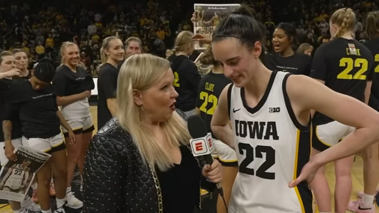 Holly Rowe during one of her interviews with former Iowa superstar Caitlin Clark.
