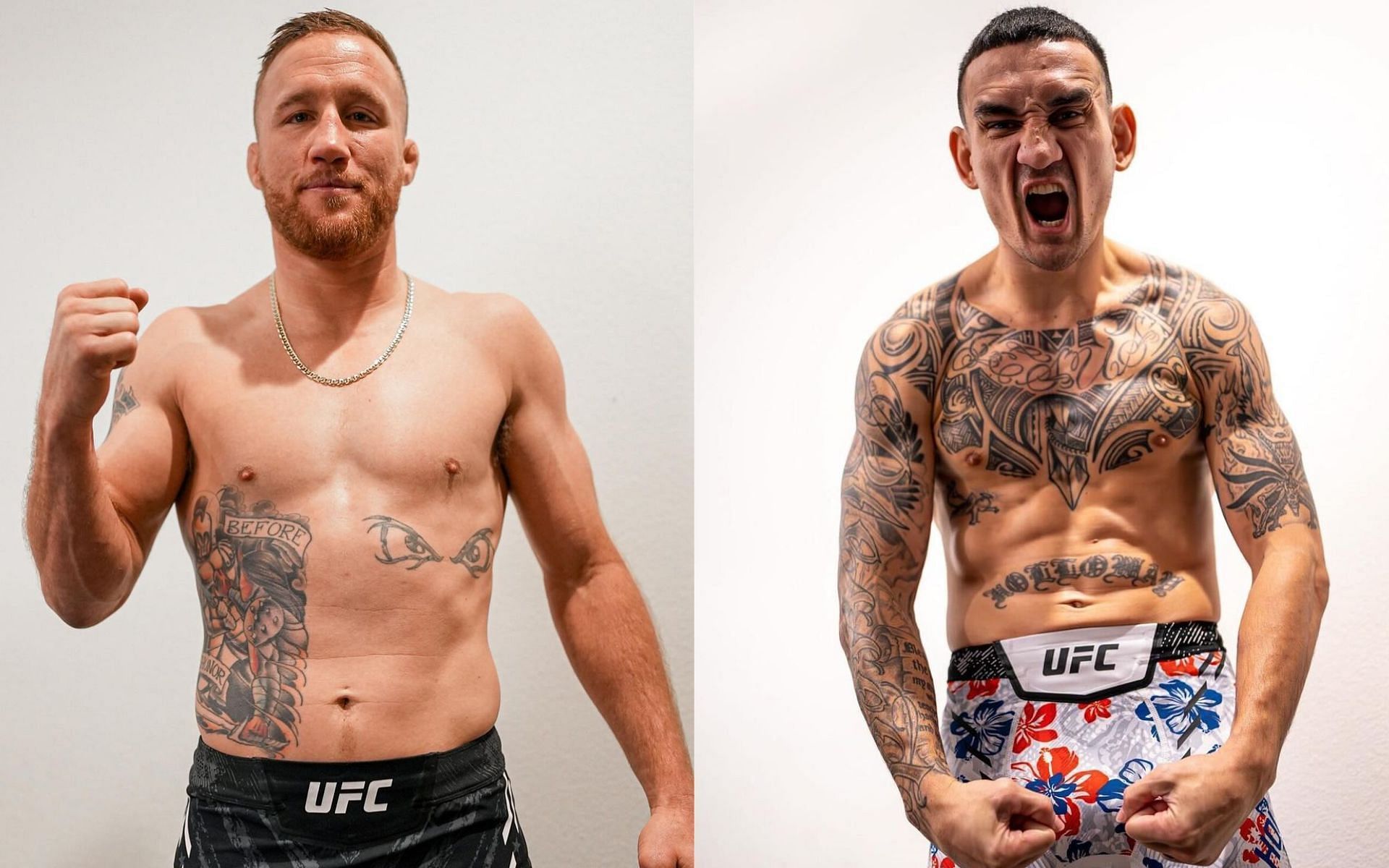 Justin Gaethje (left) takes on Max Holloway (right) with the BMF title on the line [Image courtesy @ufc on Instagram]