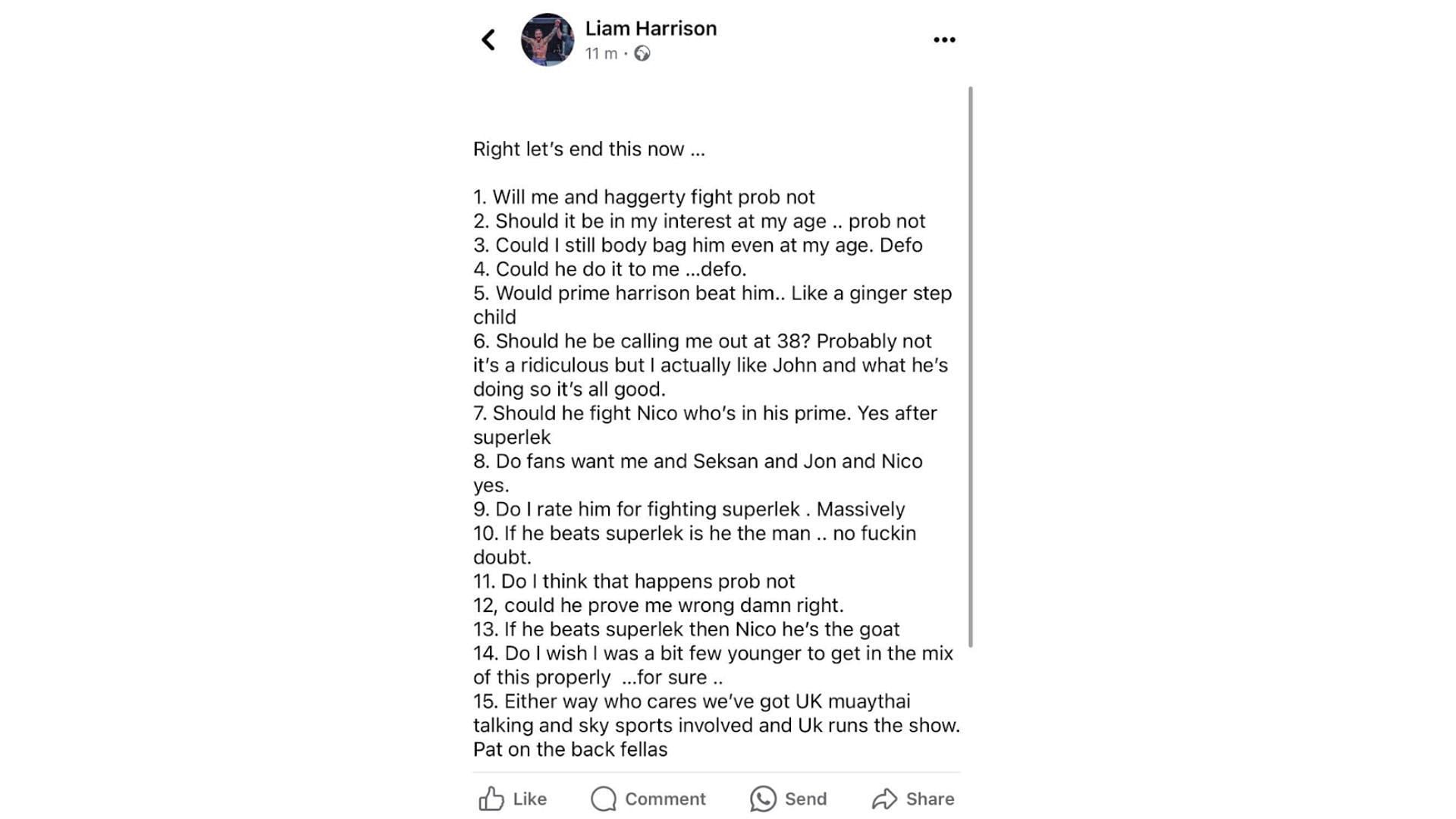 Liam Harrison answers popular fan questions in list format