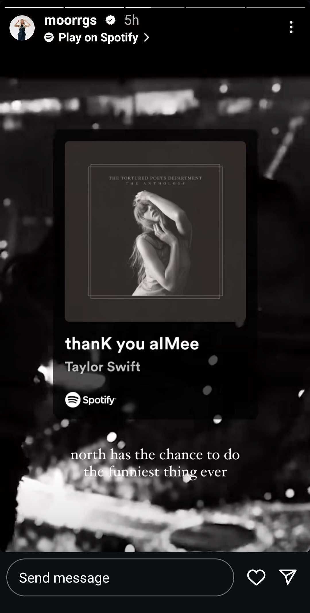 Riddle&#039;s Instagram post featuring her reaction to the song &#039;ThanK aIMee&#039; from Swift&#039;s latest album
