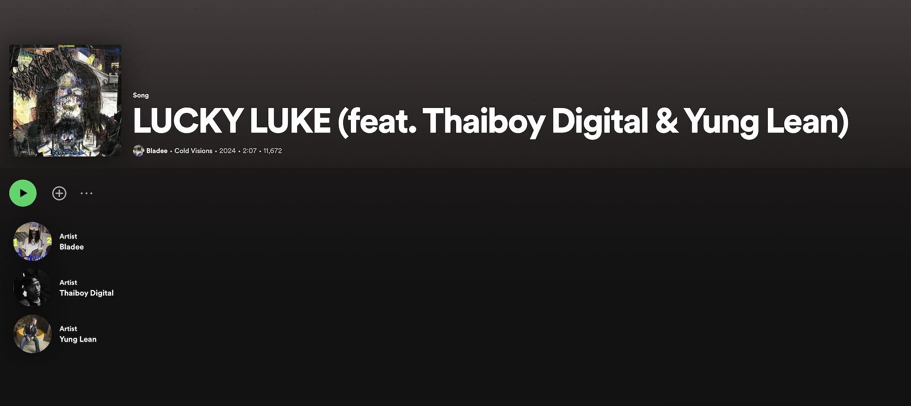 Track 20 from Bladee&#039;s new album &#039;Cold Visions&#039; (Image via Spotify)