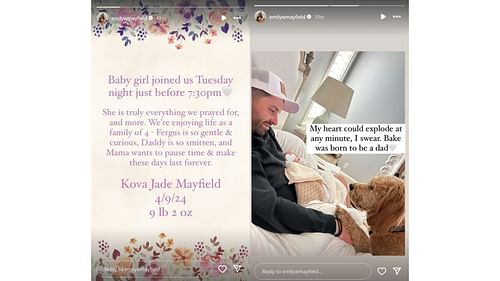 Baker Mayfield and wife Emily welcome daughter Kova into the world (Image Credit: @emilywmayfield IG)