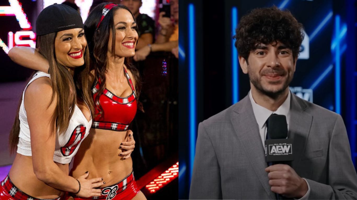 The Bella Twins (left), Tony Khan (left)