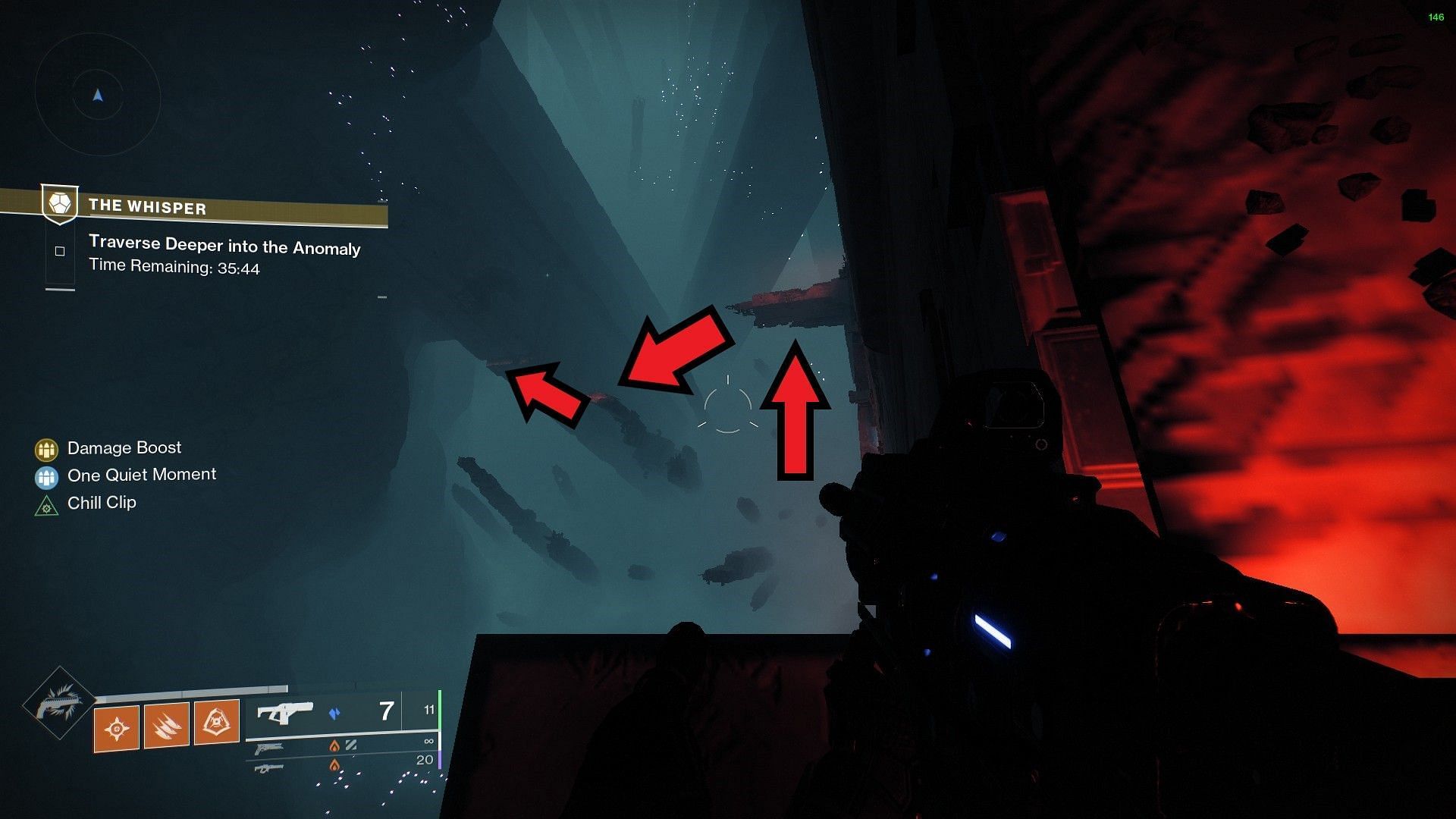 Red platforms before the elevator in Destiny 2 The Whisper (Image via Bungie)