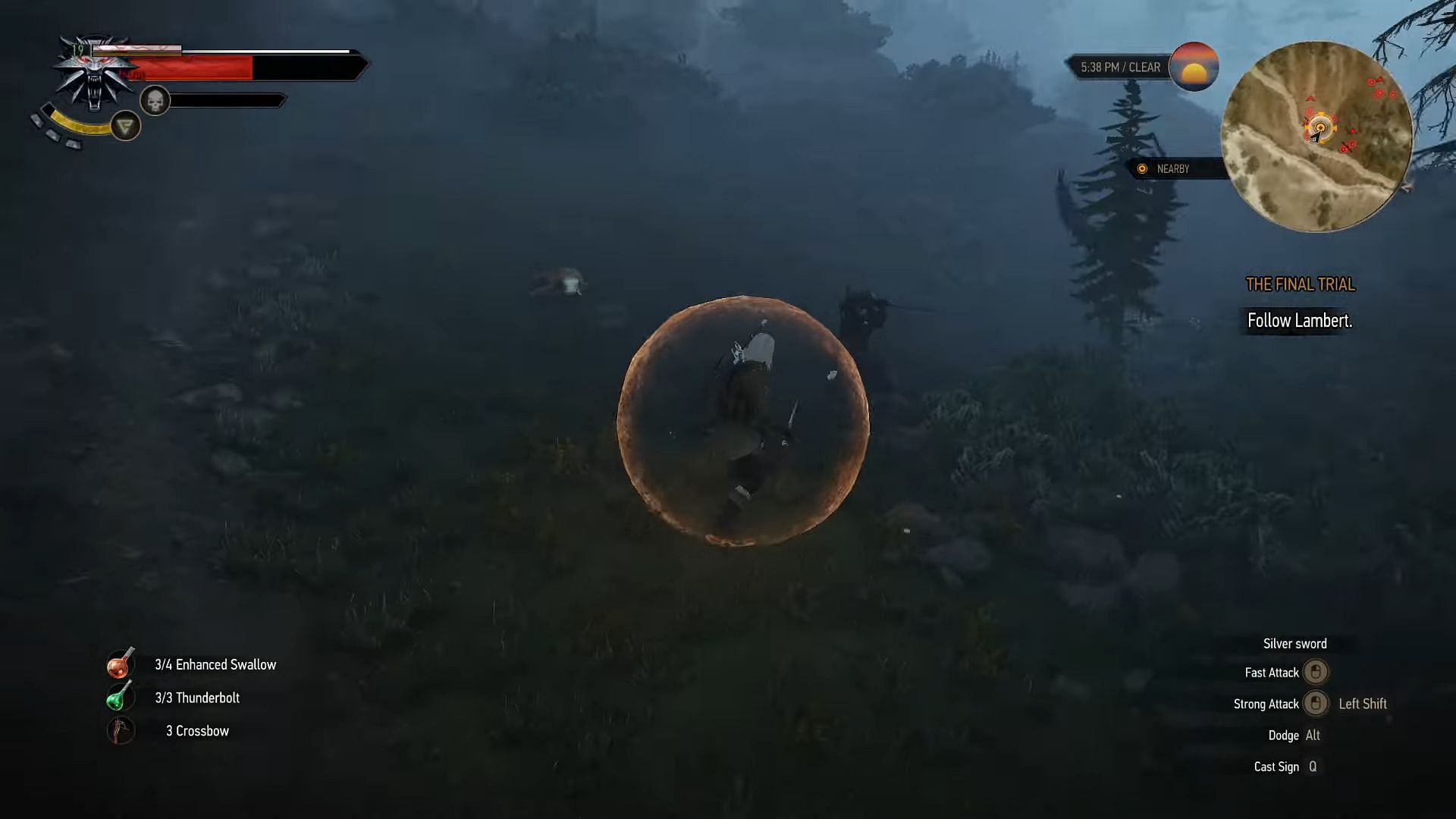 Using Quen&#039;s Active Shield in The Witcher 3 (Image via CD Projekt Red)